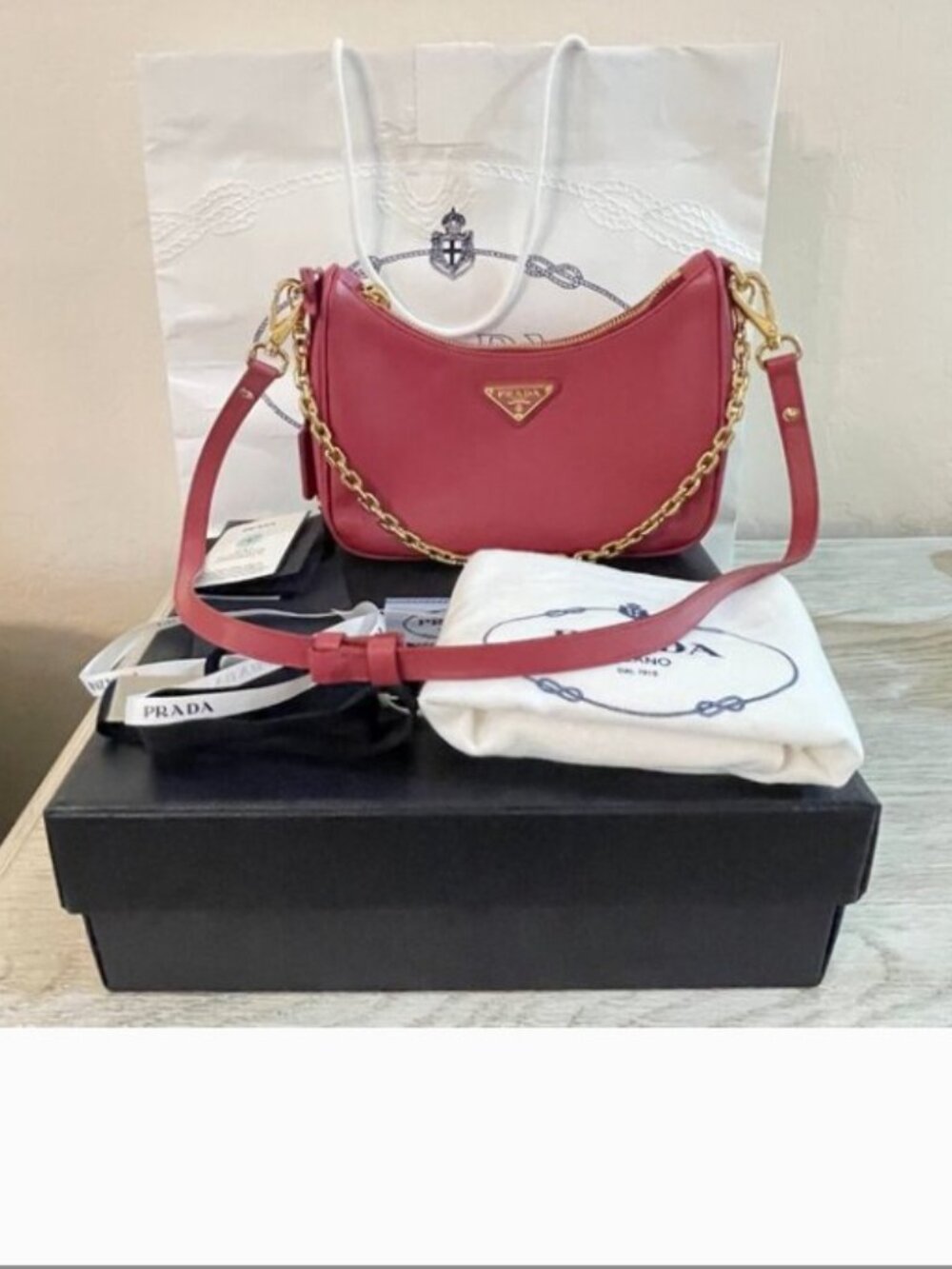 Prada Re-Edition Mini Saffiano Leather Bag Bruyere Pink Mint Condition!!